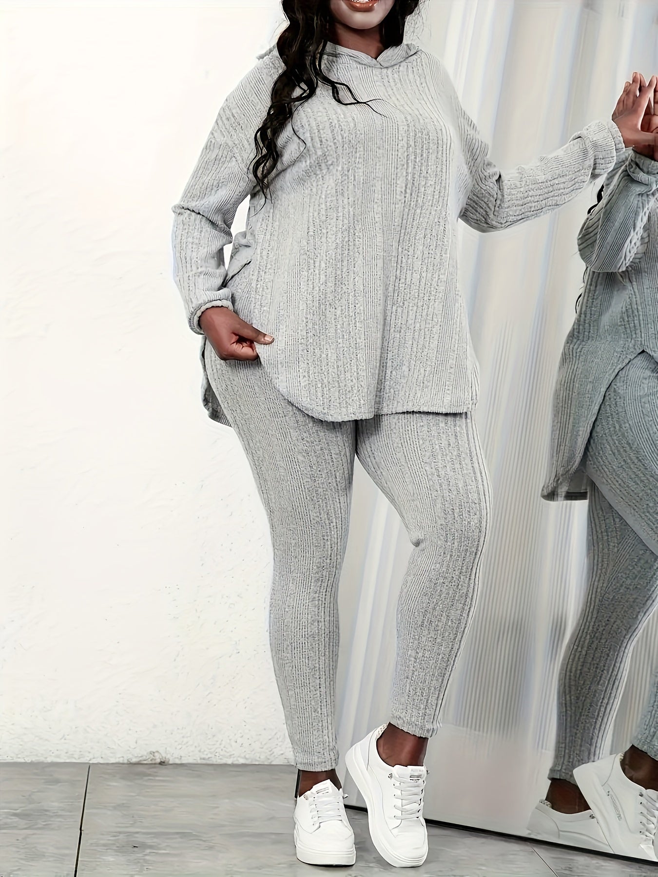  Ribbed Hoodie & Leggings Lounge Set
