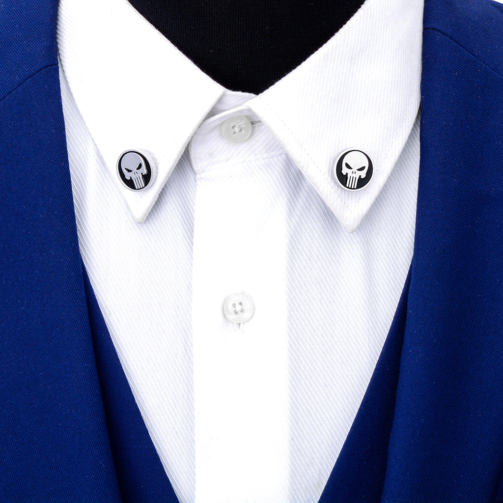Men's Silver Skull Brooch Pin Collar Pin Halloween Brooch