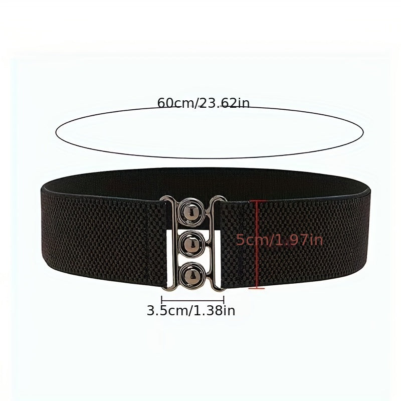 Women's Casual Elastic Wide Belt with Metal Buckle