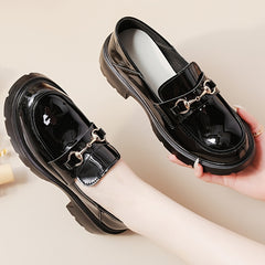 Women's Platform Loafers Slip On PU Leather Shoes