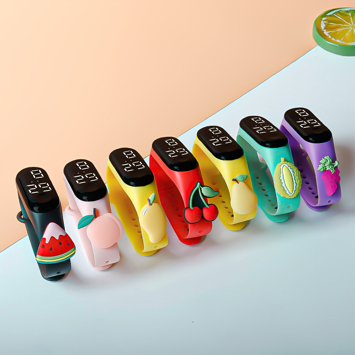 7pcs Kids Electronic Watch Fruit Paradise Pattern Mixed Gift Set