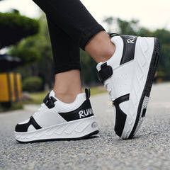 Boys Low Top Roller Skateboard Shoes Lightweight Anti Slip Wheel Shoes