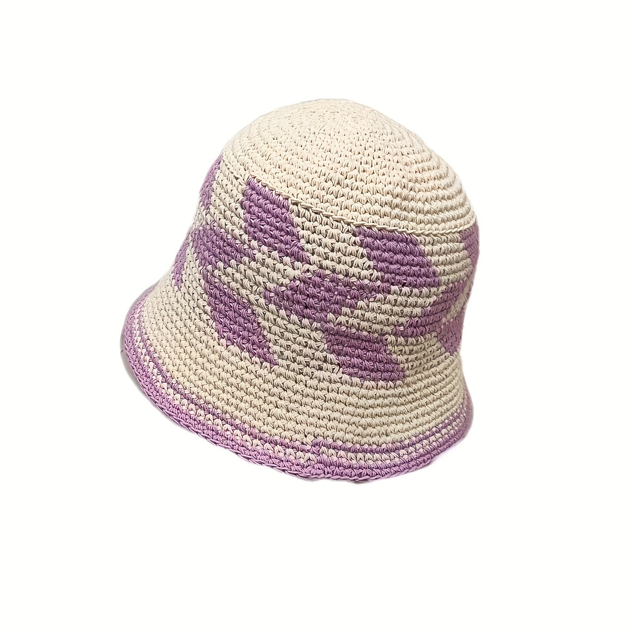 Rhombus Block Bucket Hat Cotton Knitted Basin Hat