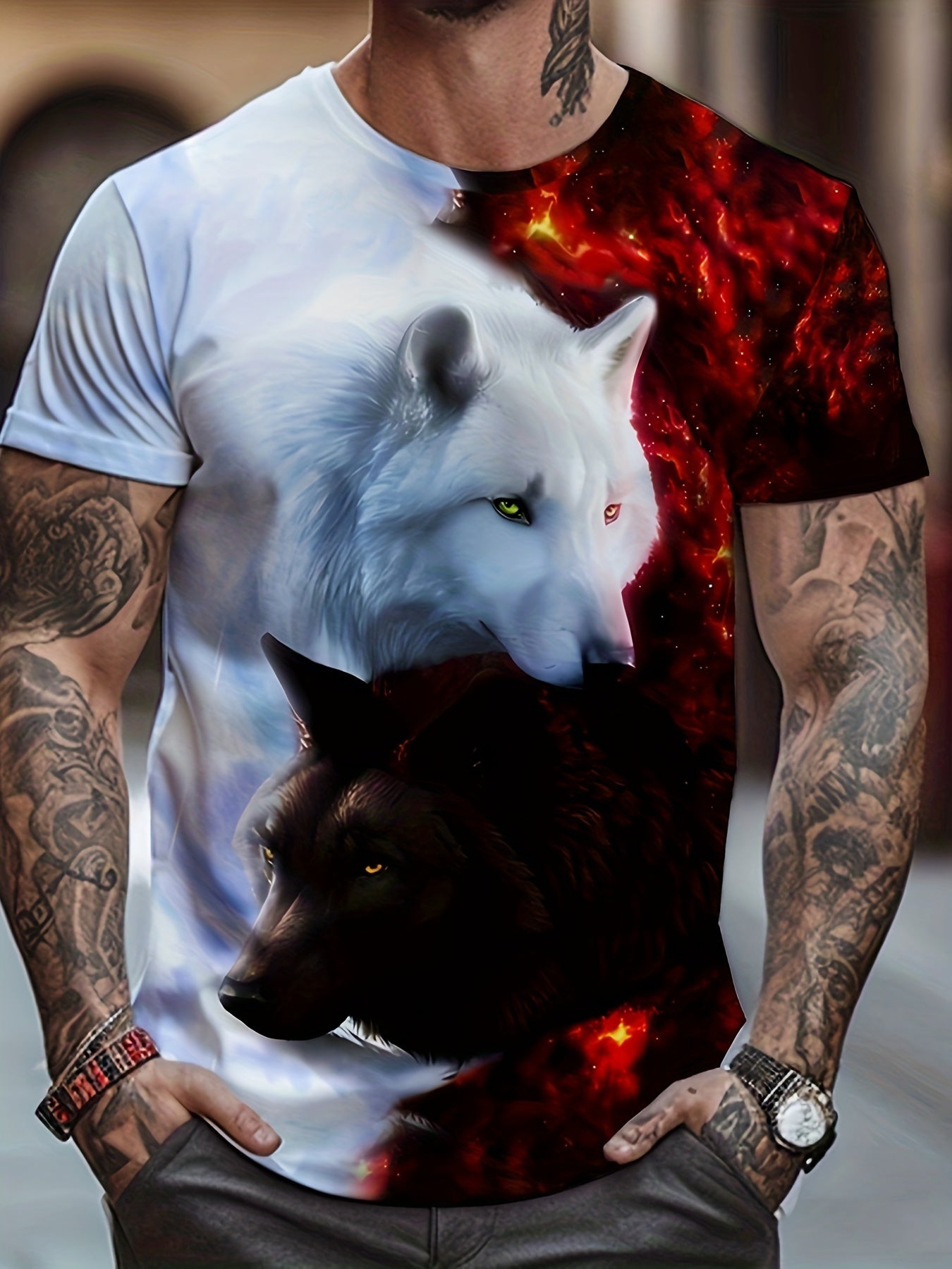 Wolf 3D Digital Pattern Men's Graphic T-shirt Short Sleeve Tops