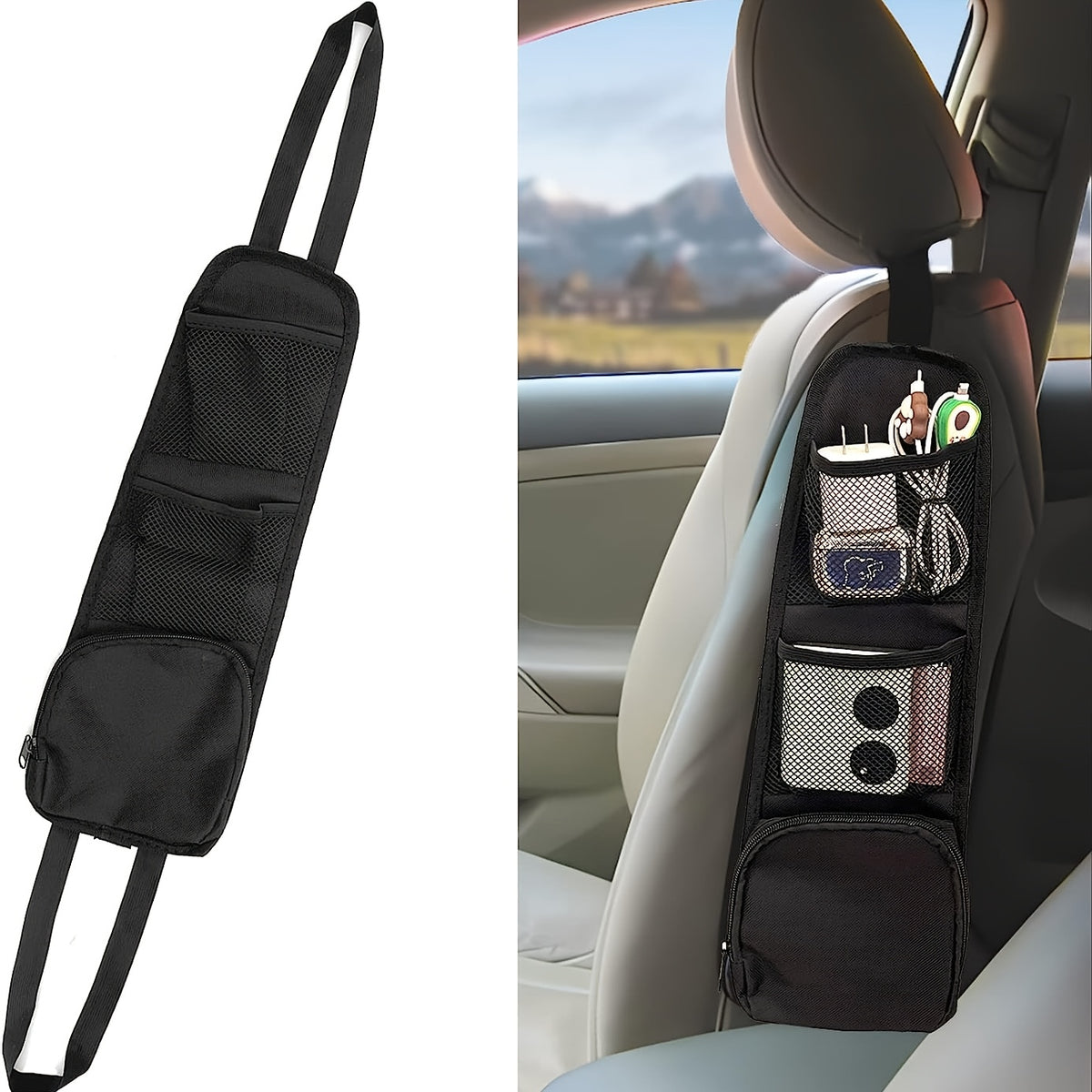 2PCS Car Seat Storage Hanging Bag Organizer Mesh Net Pocket