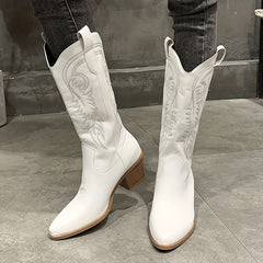 Women's Chunky Heeled Western Boots Embroidered Cowgirl Boots