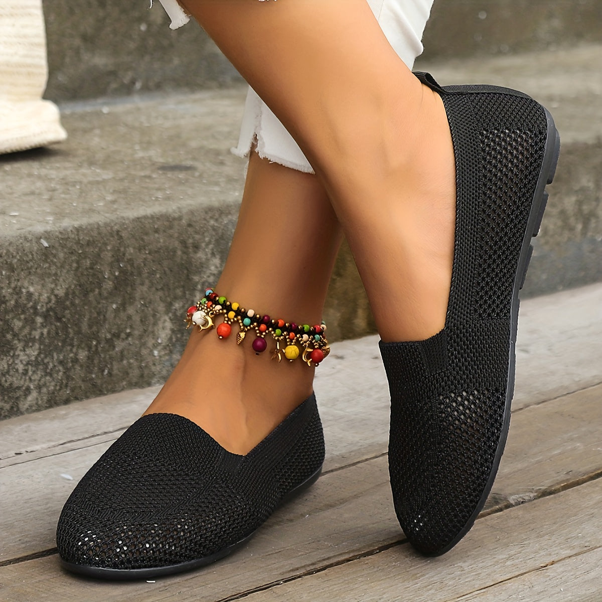 Women's Knitted Flat Shoes Slip On Loafers Casual Flats