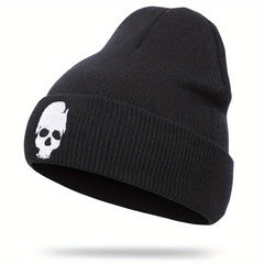 Skull Embroidery Beanie Hip Hop Solid Knit Hats Elastic Cap