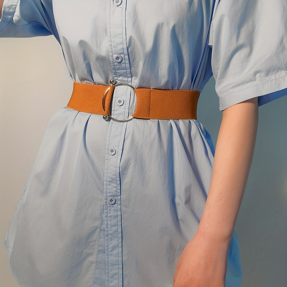 Round Buckle Elastic Belt Wide Waistband for Women