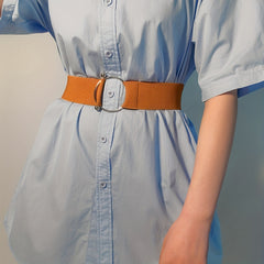 Round Buckle Elastic Belt Wide Waistband for Women