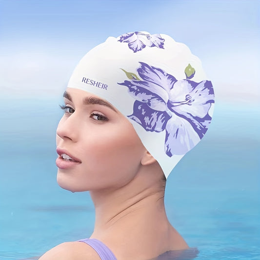 Printed Silicone Swimming Cap Waterproof Non-slip Elastic Long/Short Hair