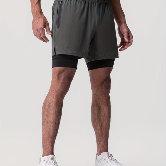Men's Double Layer Sports Shorts With Inner Zip Pocket