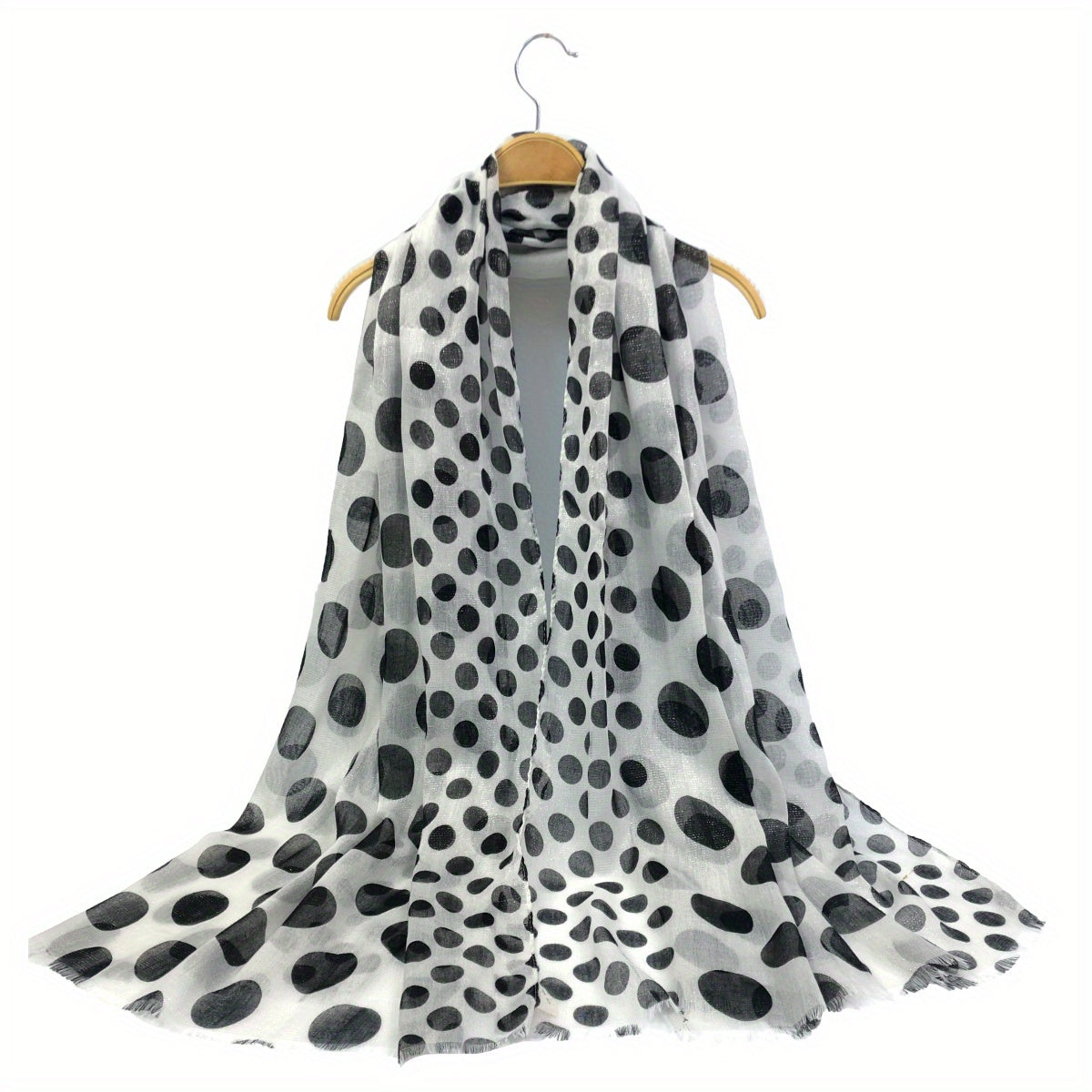Polka Dot Print Voile Scarf Frayed Edge Head Wrap Warm Shawl