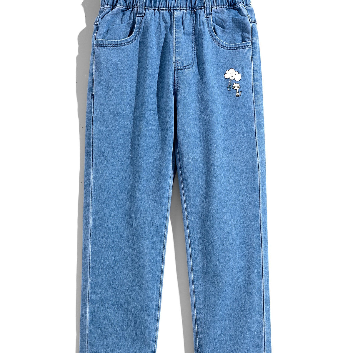Girls' Paper Bag Waist Graphic Jeans Casual Denim Pants Kids Clothes