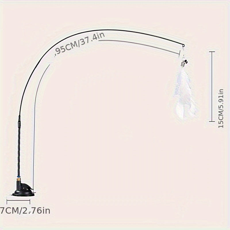 Feather Decor Cat Teaser Stick With Suction Cup & Bell Toy