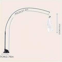 Feather Decor Cat Teaser Stick With Suction Cup & Bell Toy