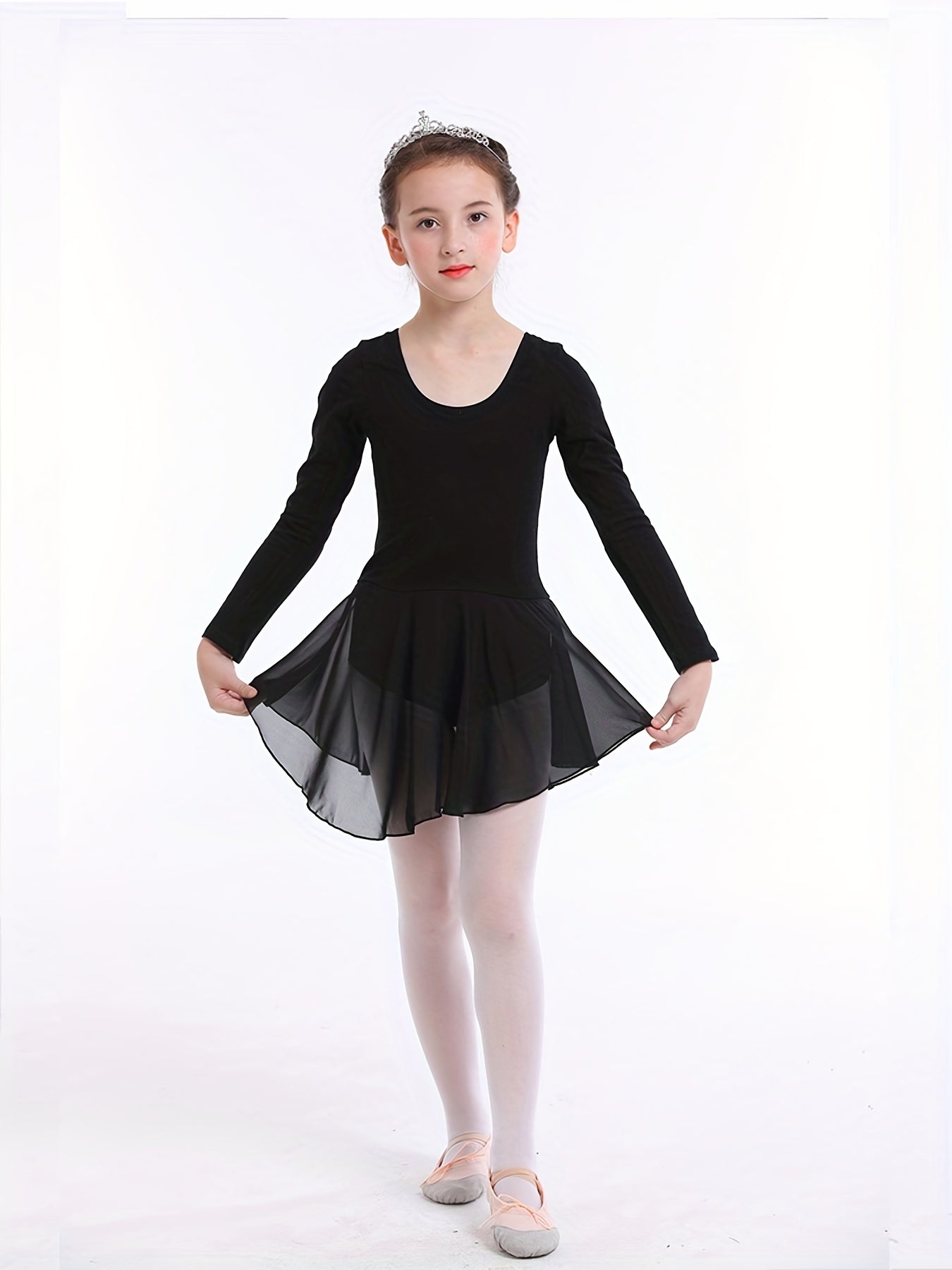 Girls Compression Ballet Suit with Chiffon Skirt