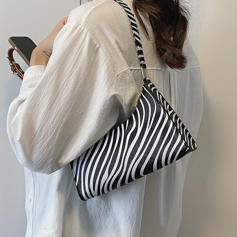 Animal Pattern Shoulder Bag Zipper Baguette Bag Underarm Bag