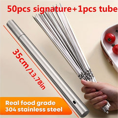 Stainless Steel BBQ Skewers with Storage Tube - Outdoor Camping Picnic