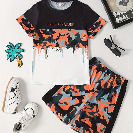 Boys Camo T Shirt & Pants Set Short Sleeve Top Shorts Summer Kids