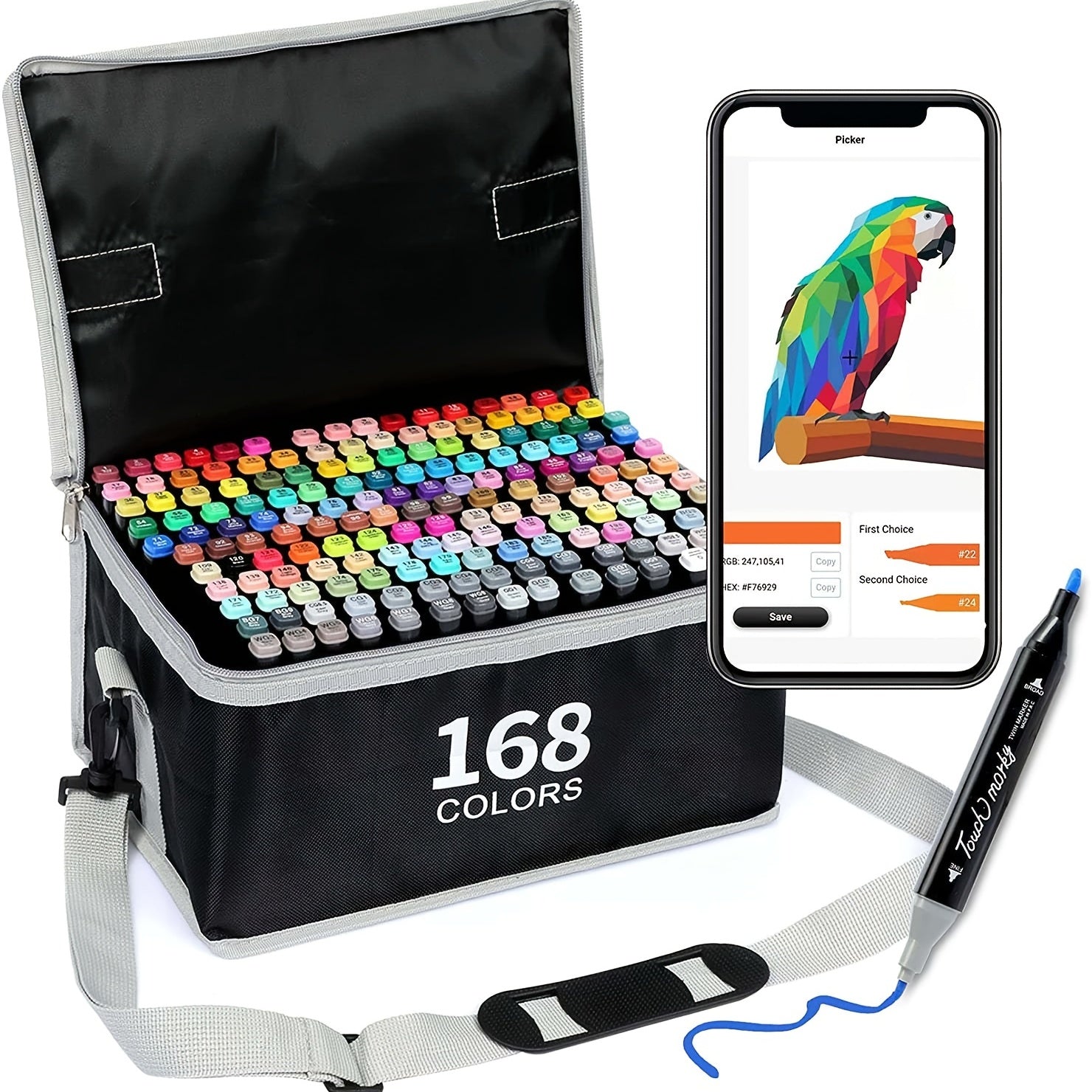 168 Dual Tip Art Markers Set with Blender Marker