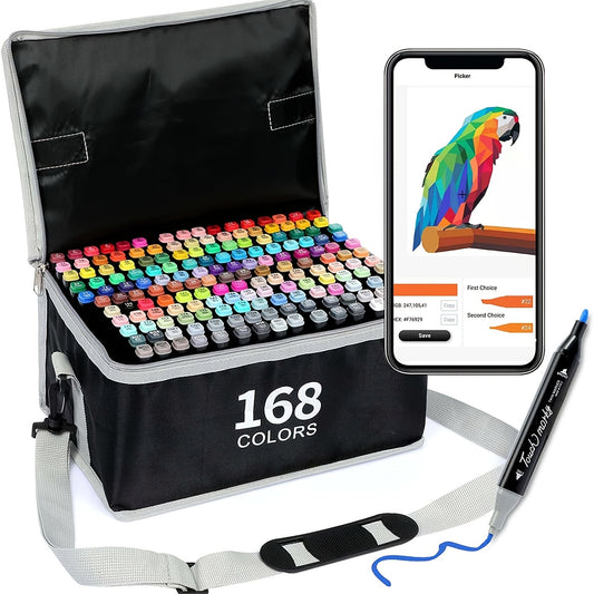 168 Dual Tip Art Markers Set with Blender Marker