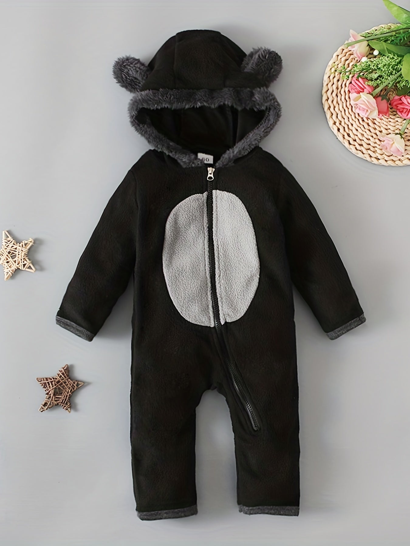 Baby Boys Long Sleeve Bear Hooded Jumpsuit