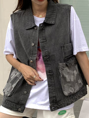  Colorblock Button-Up Denim Jacket