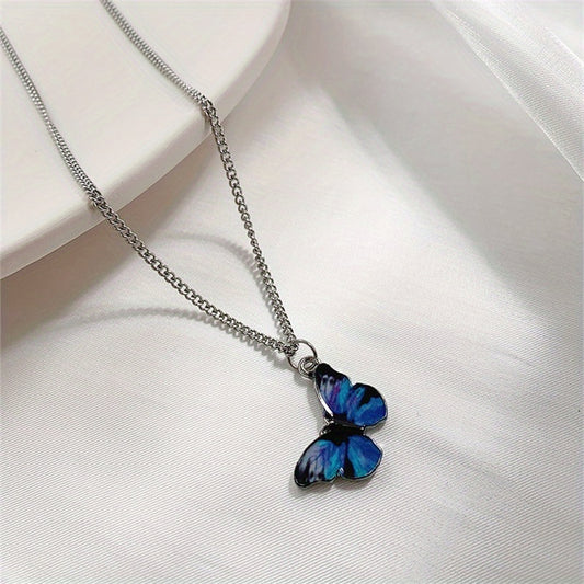 Gradient Butterfly Pendant Necklace Colorful Clavicle Chain