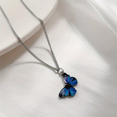 Gradient Butterfly Pendant Necklace Colorful Clavicle Chain