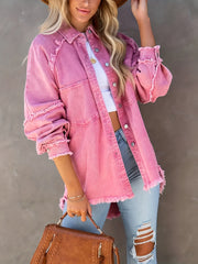 Women's Plus Size Fringe Trim Denim Jacket
