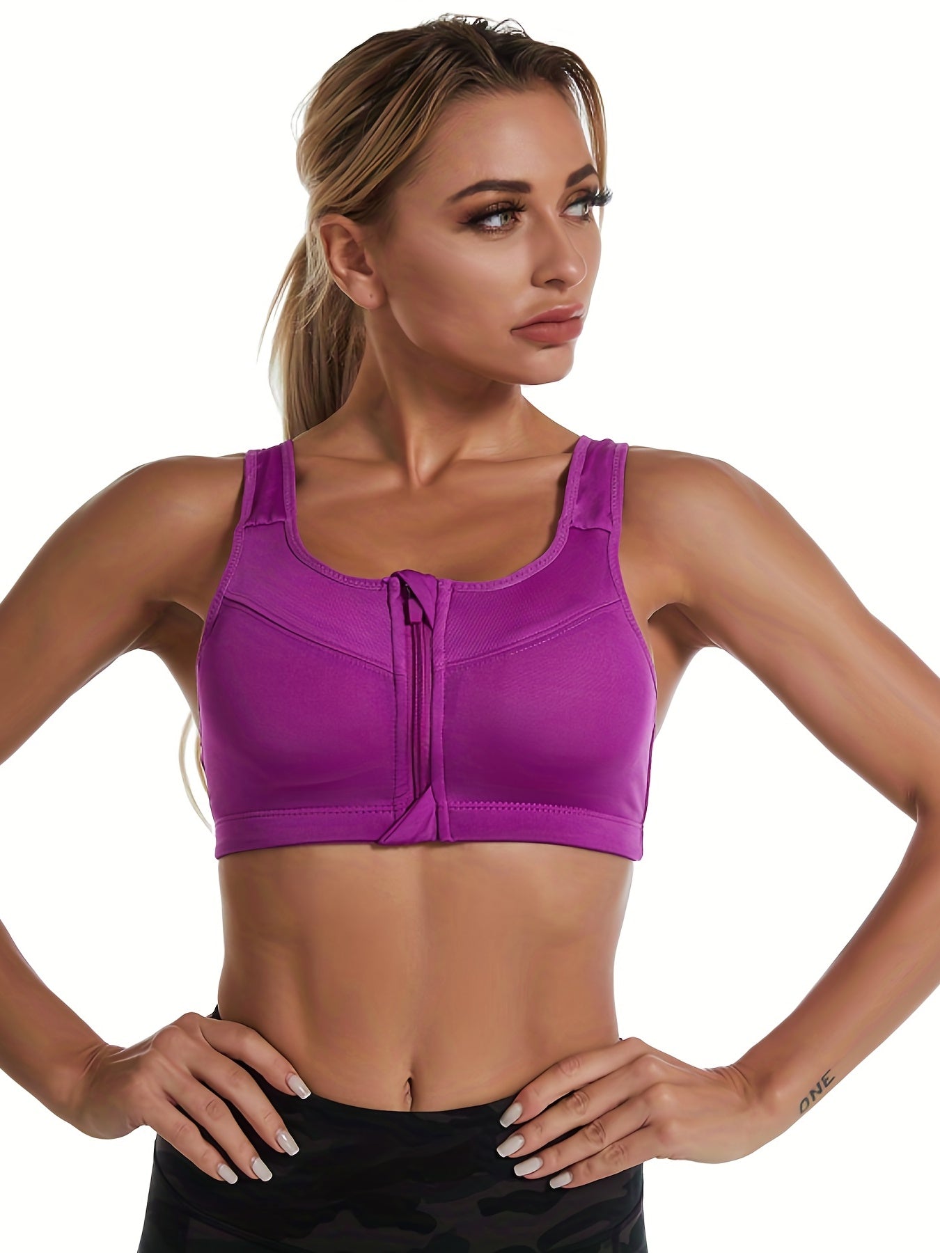 Plus Size Zip Up Cut Out Back Sports Bra Women's High Impact