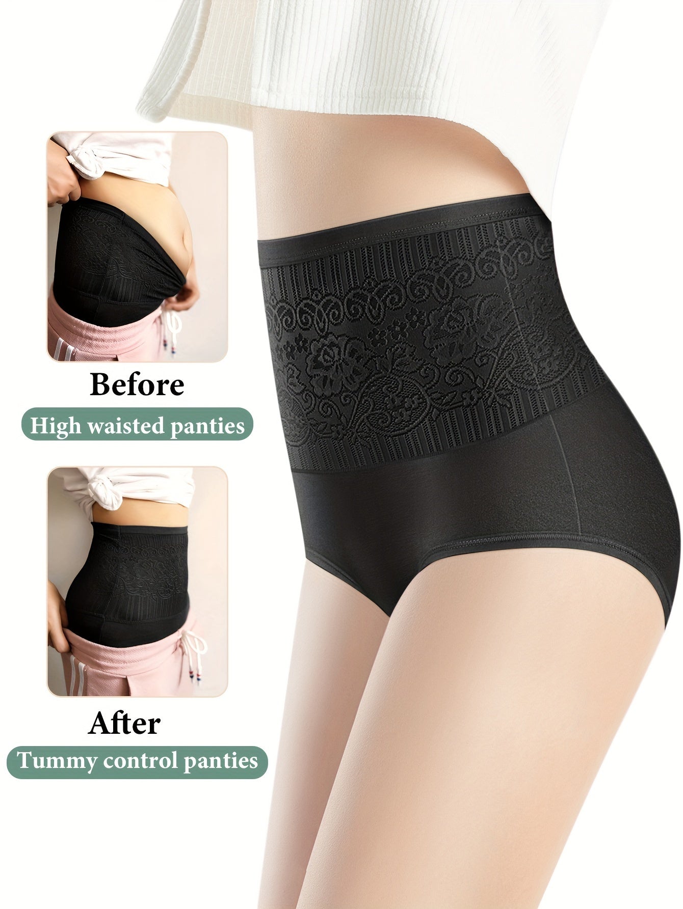 4pcs Jacquard Tummy Control Panties High Waist Intimates Briefs