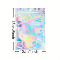 50pcs Resealable Smell Proof Bags Holographic Foil Pouch Flat Zip Lock Bag