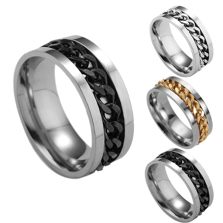 Rotating Anxiety Fidget Rings Stainless Steel Chain Spinner Finger Ring