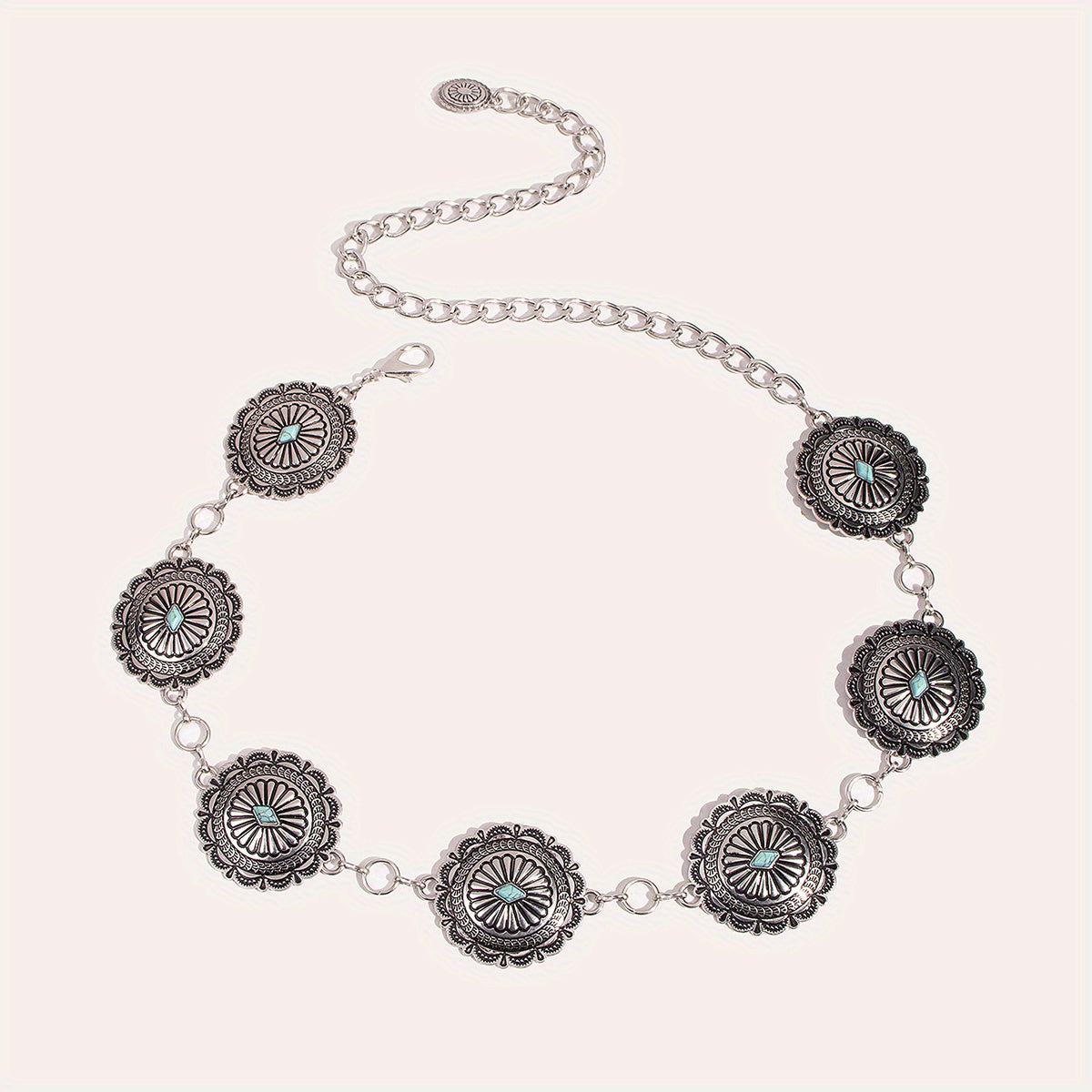 Turquoise Inlaid Waist Chain Western Tassel Belly Chain