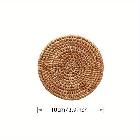 Round Natural Rattan Placemat Heat Insulation Kitchen Decor