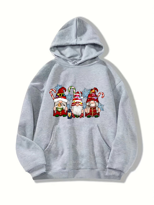 Christmas Gnomes Print Hoodie Casual Sweatshirt