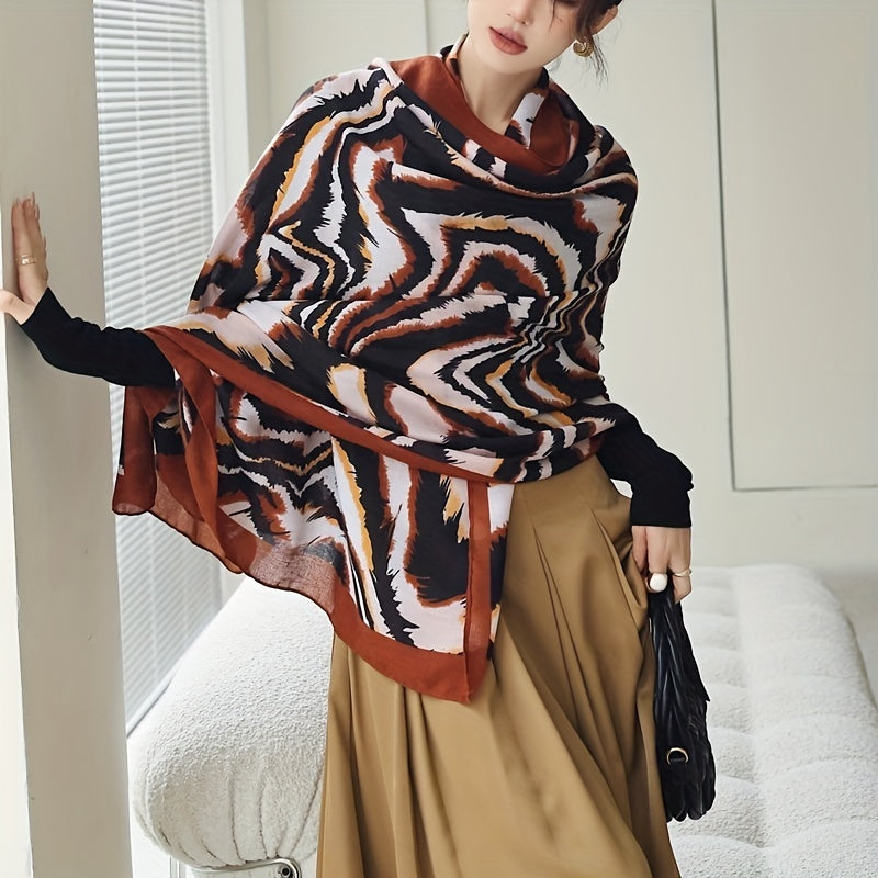 Classic Stripe Print Long Scarf Vintage Shawl Warm Wrap Women Head Wraps Silk