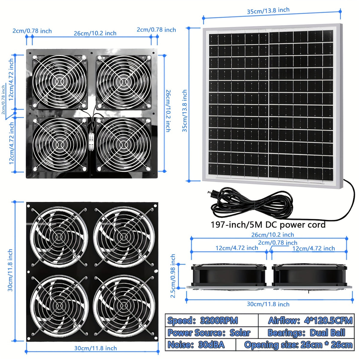 20W Solar Powered Fan for Shed Greenhouse Chicken Coop Dog House