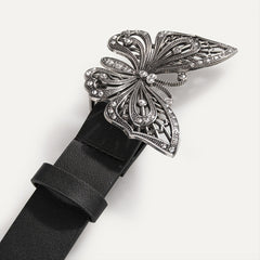 Vintage Butterfly Rhinestone Buckle PU Women's Belt