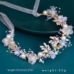 Girls Flower Headband with Faux Pearl Decoration for Wedding Party
