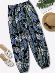Women's Plus Tropical Leaf Print Trousers