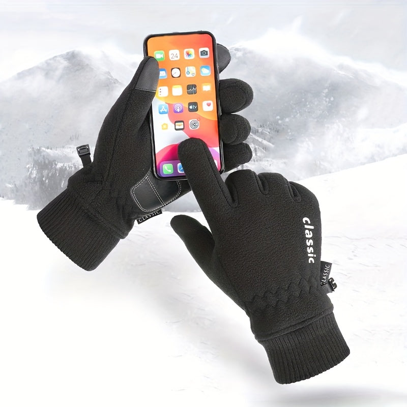 Winter Warm Gloves Polar Fleece Thickened Windproof Anti splashing Fleece Gloves