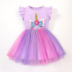 Toddler Girls Unicorn Embroidery Mesh Dress