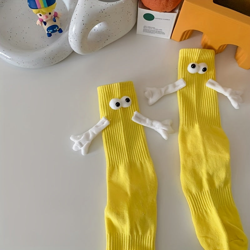 Funny Magnetic Holding Hands Cartoon Mid Calf Socks