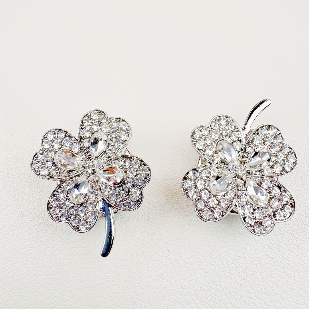 2pcs Four Leaf Clover Rhinestone Button Covers for Easter Football Spring