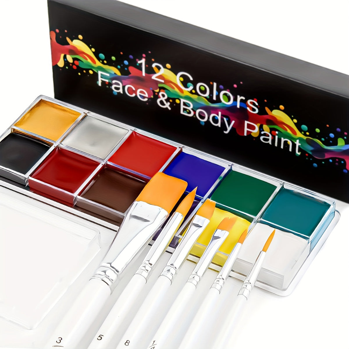 12 Color Face Paint Kit with 6 Brushes for Halloween Cosplay SFX