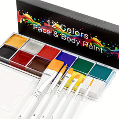 12 Color Face Paint Kit with 6 Brushes for Halloween Cosplay SFX