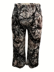 Random Print Wide Leg Trousers with Pockets